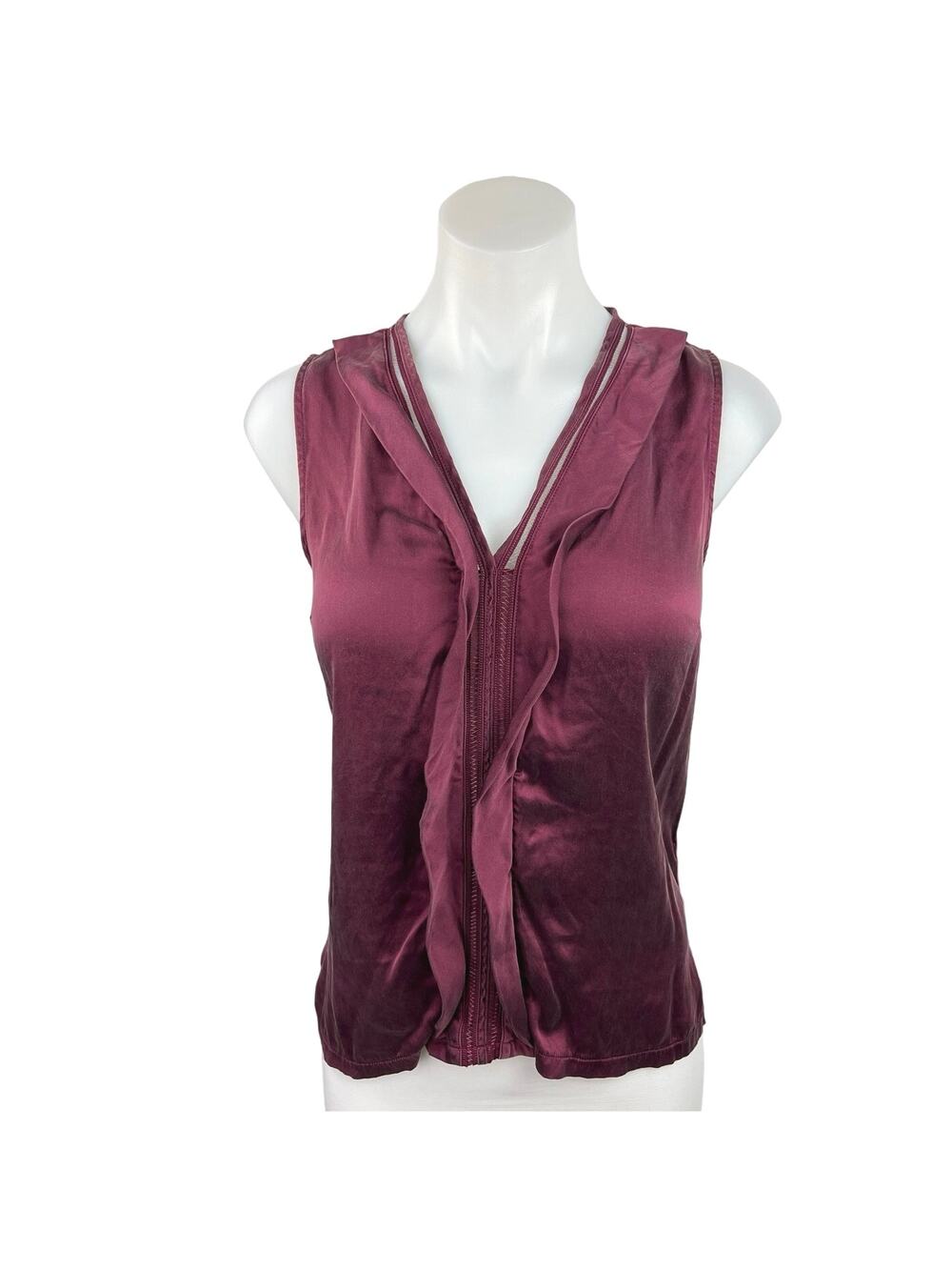 Reiss Red Silk Blend V Neck Ruffle Sleeveless Pullover Career Blouse Top Size 2